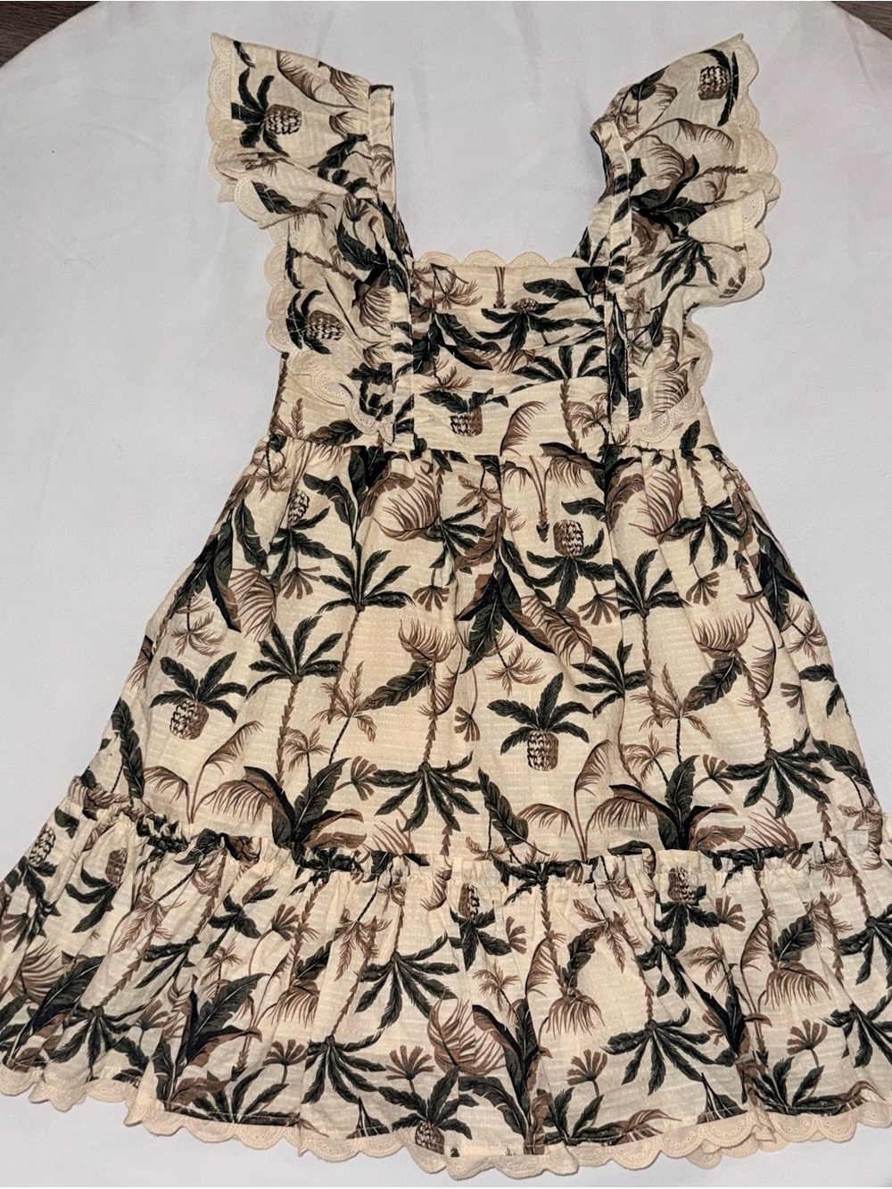 Tommy Bahama Girls' Cream Tropical Palm Print Dress with Ruffle Straps